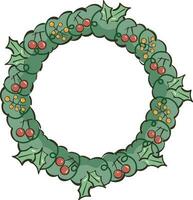 Colorful Berry And Leaves Decorative Christmas Wreath Element. vector