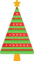 Striped Christmas Tree Icon In Red And Green Color. vector