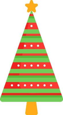 Striped Christmas Tree Icon In Red And Green Color.