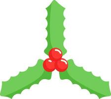 Isolated Holly Berry Leaves Icon In Green And Red Color. vector