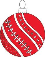 plano estilo perlas y filigrana modelo Navidad chuchería rojo y blanco icono. vector