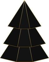 Paper Layer Christmas Tree Icon Black And Golden Color. vector