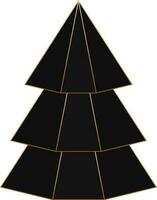 Paper Layer Christmas Tree Icon Black And Golden Color. vector