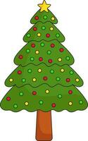Colorful Balls Decorate Christmas Tree Flat Icon. vector