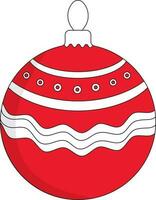 Wavy And Pearls Pattern Christmas Ball Flat Icon In Red And White Color. vector