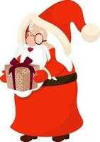 Cute Santa Claus Wearing Eyeglasses with Gift Box. vector