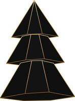 Layered Paper Cone Tree Icon In Black And Golden Color. vector