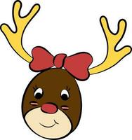 Isolated Colorful Reindeer Face With Decorated Bow Ribbon Icon In Flat Style. vector