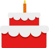 Isolated Beautiful Decorative Cake With Burning Candle Icon In Red And White Color. vector