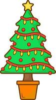 Illustration Of Beautiful Decorated Xmas Tree Colorful Icon In Flat Style. vector