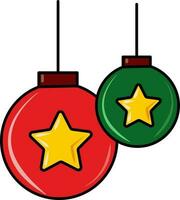 Isolated Two Bauble Hangs Icon In Red And Green Color. vector