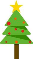 Decorated Xmas Tree Colorful Icon In Flat Style. vector