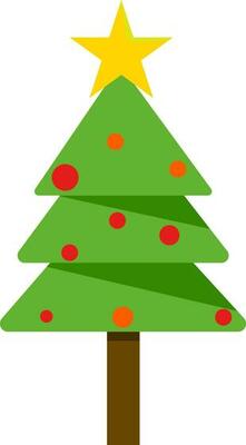 Decorated Xmas Tree Colorful Icon In Flat Style.