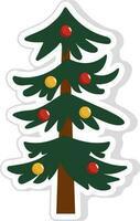 Isolated Cute Cartoon Style Christmas Tree With Decorated Bauble In Flat Style. vector
