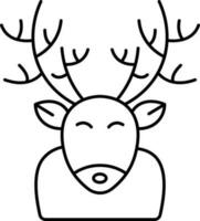 Cartoon Reindeer Character Icon In Black Thin Line Art. vector