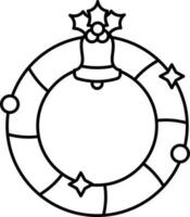 Christmas Wreath Decorate Jingle Bell Icon In Line Art. vector