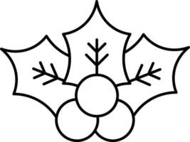 Holly Berries With Leaves Black Outline Icon. vector