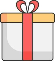 Bow Ribbon With Gift Box Icon In Yellow And Red Color. vector