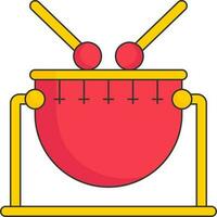 Red And Yellow Drum Stand With Sticks Flat Icon. vector