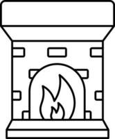 Black Thin Line Art Of Fire Place Icon. vector