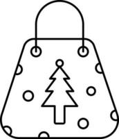 Polka Dotted And Christmas Shopping Bag Outline Icon. vector