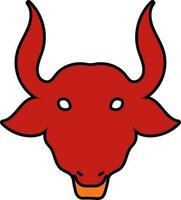 Cartoon Ox Face Icon In Red Color. vector
