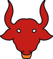 Cartoon Ox Face Icon In Red Color. vector