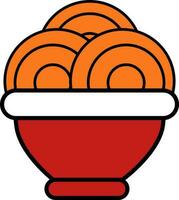 Noodles Bowl Icon In Red And Orange Color. vector