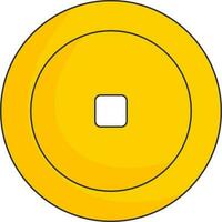 Golden Chinese Coin Of Qing Ming Flat Icon. vector
