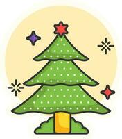 Decorated Xmas Tree Colorful Sticker Or Icon In Flat Style. vector