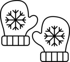 Snowflake Mittens Icon In Black Stroke. vector