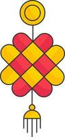 rojo y amarillo chino nudo icono en plano estilo. vector