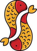 Flat Style Carp Fish Red And Yellow Icon. vector