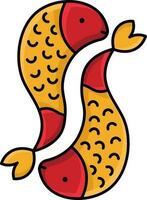 Flat Style Carp Fish Red And Yellow Icon. vector