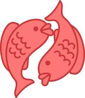 Flat Two Fish Icon In Red Color. vector