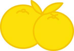 Yellow Two Tangerine Icon In Flat Style. vector