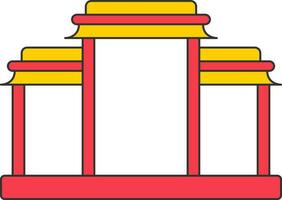 Chinese Arch Door Or Gate Icon In Red And Yellow Color. vector