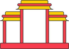 Chinese Arch Door Or Gate Icon In Red And Yellow Color. vector