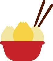 Chopsticks With Dumpling Dish Pot Icon In Red And Yellow Color. vector