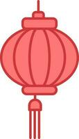 Red Chinese Lantern Icon In Flat Style. vector