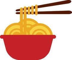 Noddles Holding Chopsticks With Bowl Icon In Red And Yellow Color. vector