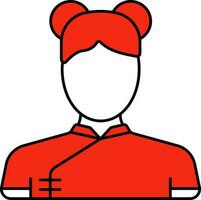 Faceless Chinese Girl Wearing Traditional Dress Icon In Red Color. vector