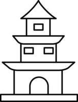 Black Thin Line Art Of Pagoda Icon. vector