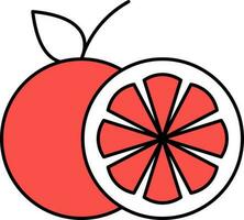 Tangerine With Cut Piece Icon In Red And White Color. vector