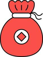 chino dinero bolso rojo y blanco icono en plano estilo. vector