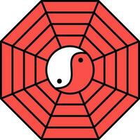 Bagua Mirror Flat Icon In Red And White Color. vector