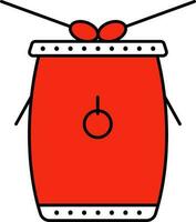 Chinese Drum With Stick Icon In Red And White Color. vector