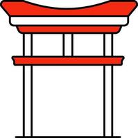 Red And White Torii Gate Flat Icon. vector