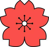 Red Sakura Flower Icon In Flat Style. vector