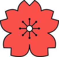 Red Sakura Flower Icon In Flat Style. vector